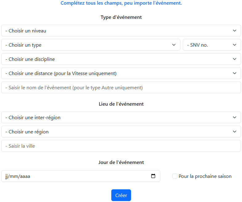 Formulaire événement